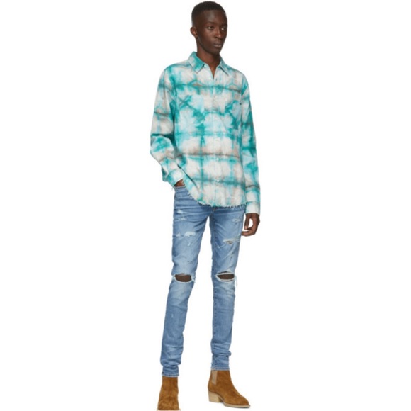 New AMIRI Men's Watercolor Plaid Button Down Shirt - Picture 3 of 11